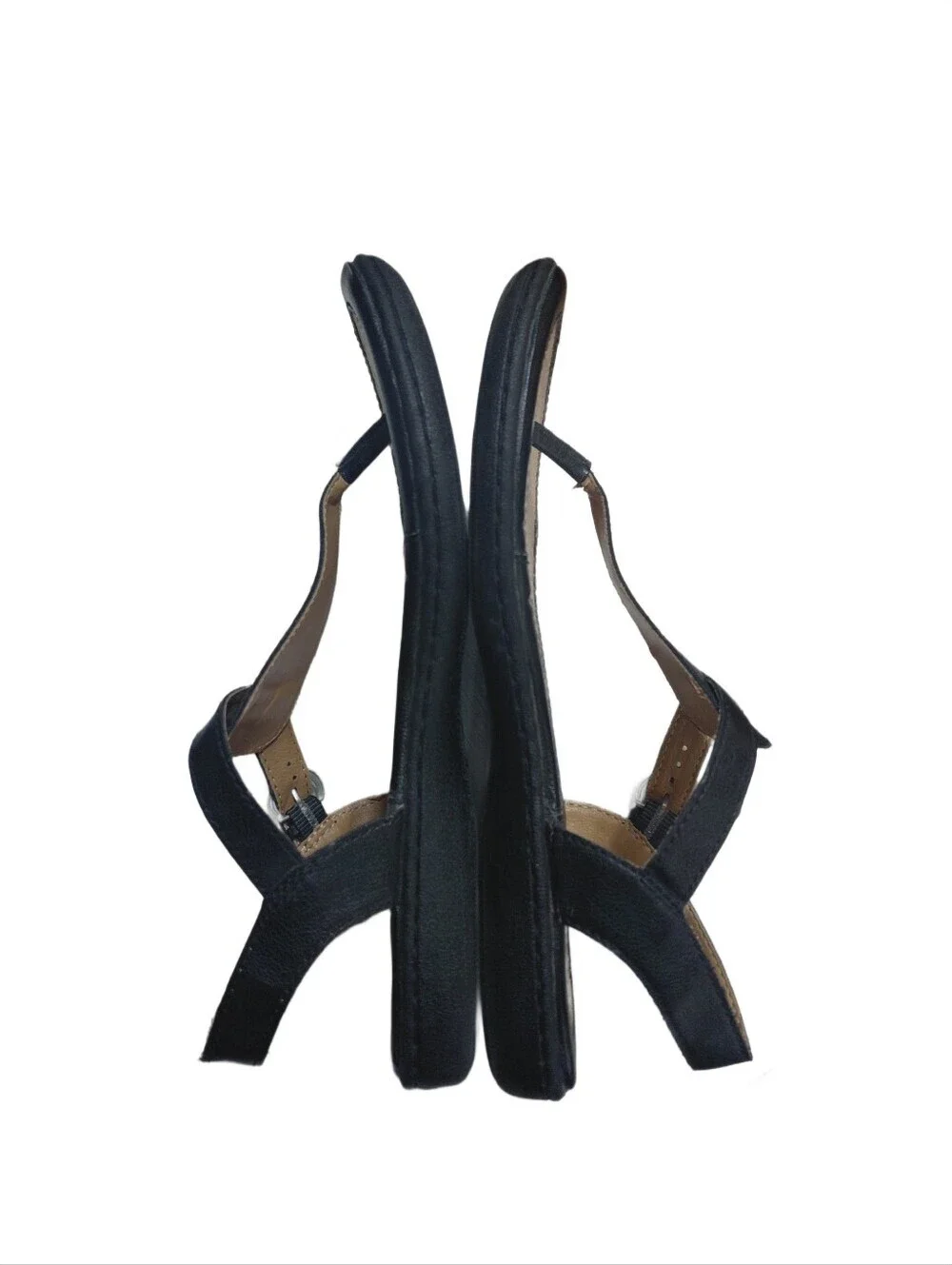 b.o.c Black Leather T-Strap Sandals Women's Size 8 Thong Ankle Strap Sandals